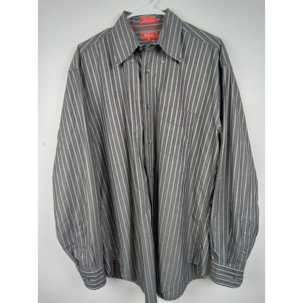 Faconnable Shirt Mens Medium Striped Cotton Long Sleeve Button Down Casual Gray - Picture 2 of 8